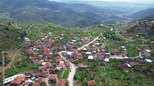 Kemaliye Village in Keles District. Bursa, Turkey. Beautiful landscape with drone shot.  