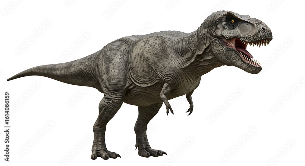 Tyrannosaurus Rex Roaring with Sharp Teeth in a Prehistoric Era Illustration on White Background Detailed Dinosaur Predator Tyrannosaurus Rex Roaring with Sharp Teeth in a Prehistoric Era Illustration on White Background Detailed Dinosaur Predator
