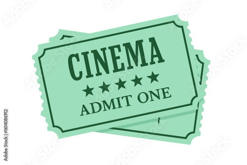 Vintage cinema ticket illustration in flat style, mint green tones, entertainment and World Cinema Day concept