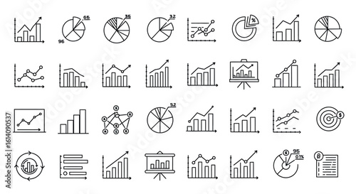 Linear chart set: data visualization icons for business and analytics