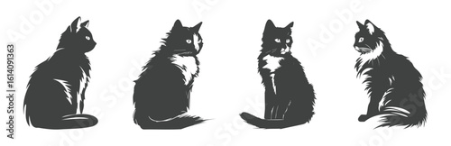 set of silhouettes of cats in sitting poses