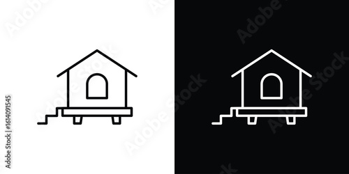 Chicken coop icon. Simple flat symbol. Perfect Black outline pictogram illustration