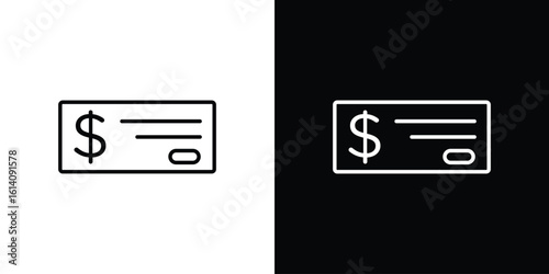 Cheque icon. Simple flat symbol. Perfect Black outline pictogram illustration
