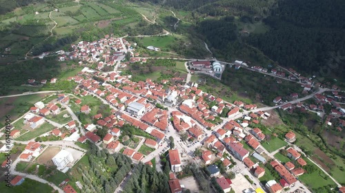 Keles District in Bursa, Turkey. Beautiful landscape with drone shot. 