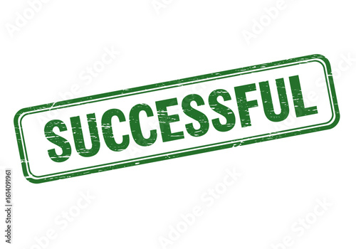 Illustration of a green successful stamp on a white surface with a rectangular border and rounded edges