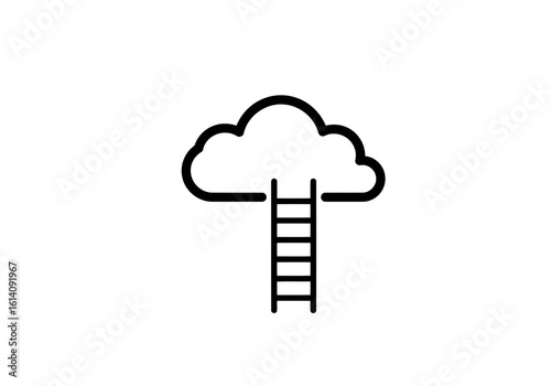Illustration of a ladder reaching up into a fluffy cloud on a clean white canvas design element