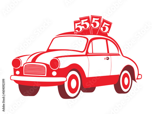 Charming 1950s Wedding Car Vector with Just Married Sign and Tied Cans – Retro Love Celebration in Vintage Style