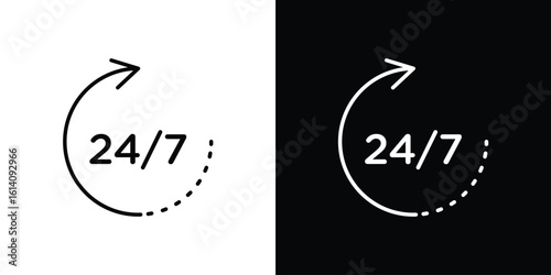 24 7 icon. Simple flat symbol. Perfect Black outline pictogram illustration