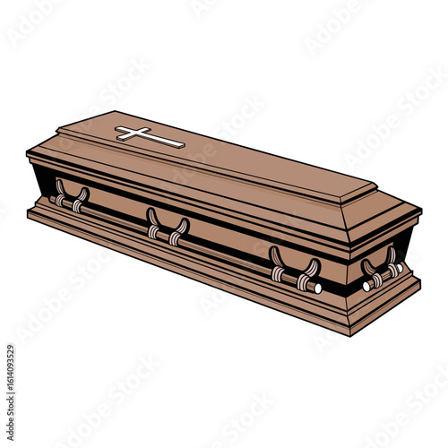 Closed Wooden Coffin with Cross