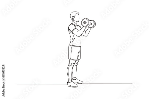  a man is doing bicep curls with dumbbells, isolated on white background, showcasing his strength and fitness