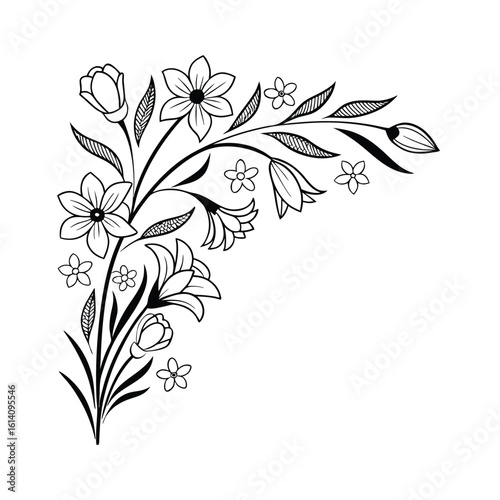 Elegant decorative flower corner frame line art for invitations and stationery