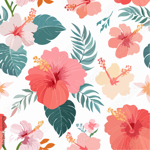 Bold Maximalist Floral Vector Pattern with Oversized Tropical Flowers – Seamless Repeat Design,A vibrant and expressive seamless vector pattern featuring oversized tropical flowers in a maximalist sty