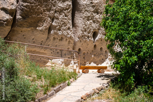 Hiker's Rest Stop on Walking Path at Bandelier National Monument Park in Los Alamos, NM, USA