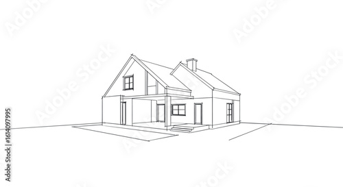 Minimalist linear drawing of modern house architecture design