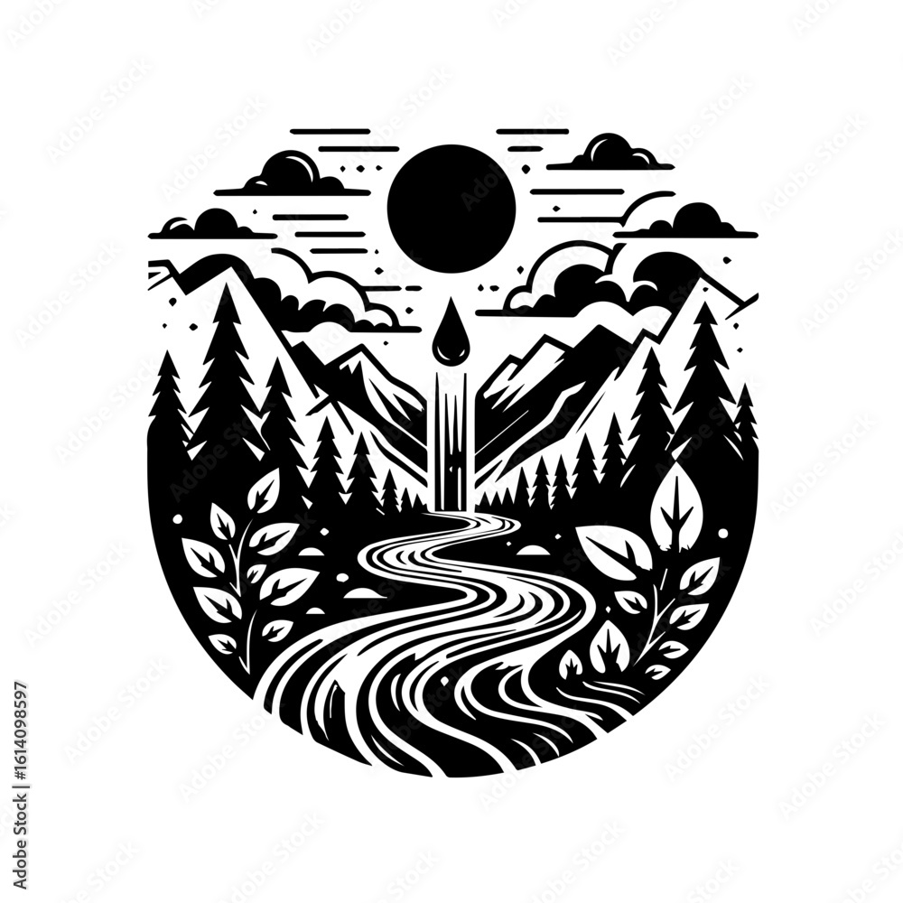 Fototapeta premium Majestic Mountain River and Waterfall Landscape.