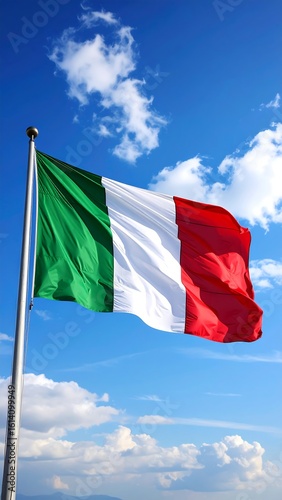 Italian flag waving in a blue sky