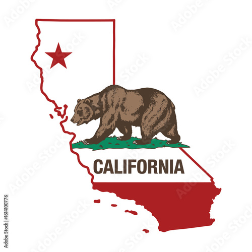 California state outline with bear and star emblem grizzly bear