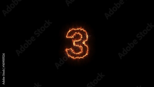 Glowing fire number 1 burning on black background. Neon number blinking illustration background.