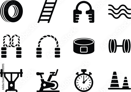 Collection of sports and fitness equipment icons