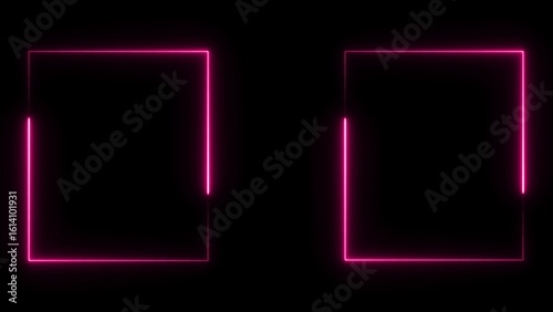 Neon frame, geometric square shape frame glowing icon. neon abstract geometric frame on black background.