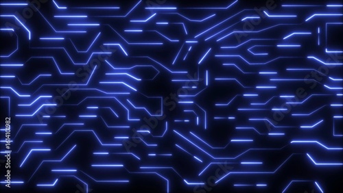 High tech neon circuit board. Glowing blue circuit. futuristic digital Data moving on Circuit Board