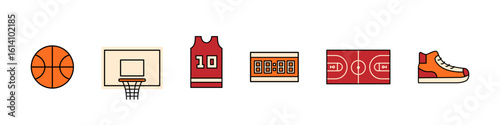 Basketball equipment. Basketball ball sign. Basket vector set. Game on basketball field.