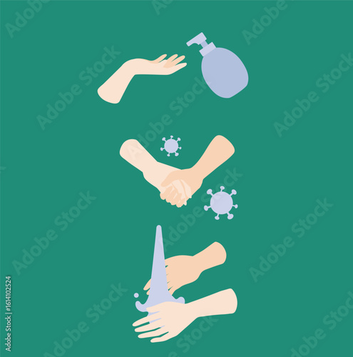 A flat design infographic illustrating the proper technique for washing your hands to maintain hygiene and prevent the spread of viruses