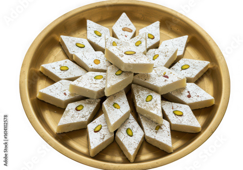 Traditional indian kaju katli sweet dessert arrangement
