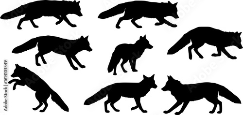 Collection of fox silhouettes in various poses
