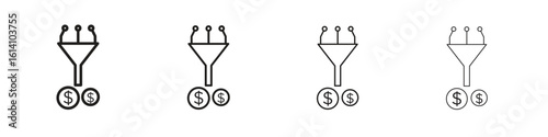 Sales funnel icon set, Illustration, Black