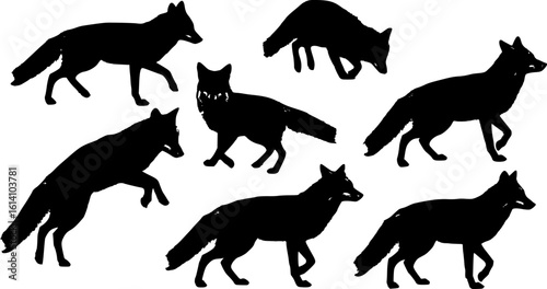 Collection of fox silhouettes in various poses
