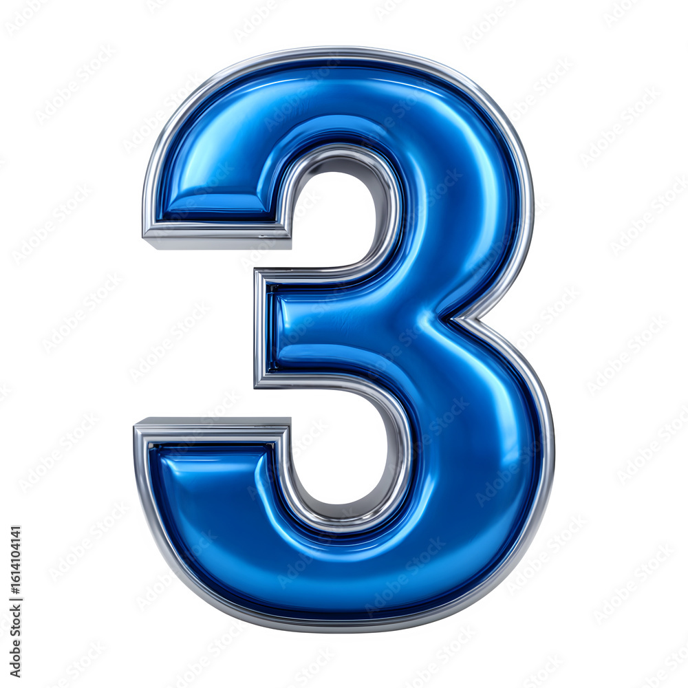 Blue 3 text symbol isolated on transparent background Blue 3 text symbol isolated on transparent background