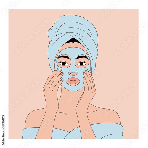 Young woman applying facial mask while relaxing at home  