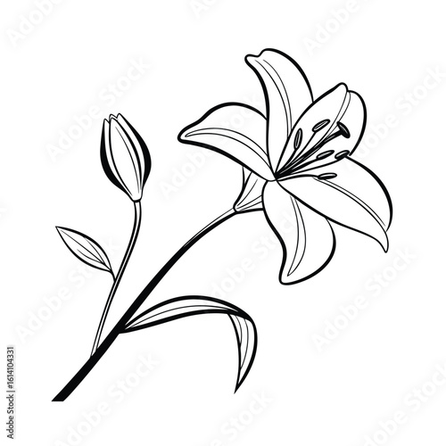 Elegant single flower silhouette with delicate stem line art