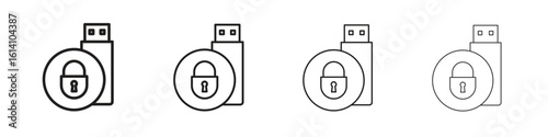 Pendrive security icon set, Illustration, Black