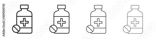 Medicine bottle icon set, Illustration, Black