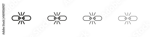 Broken link icon set, Illustration, Black