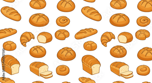 Seamless pattern of assorted baked goods on transparent background