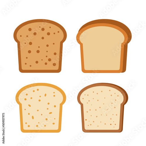 Four cartoon slices of bread on white background on transparent background