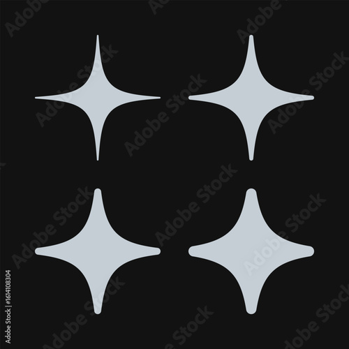 Rounded Four Point Silver Star Icons
