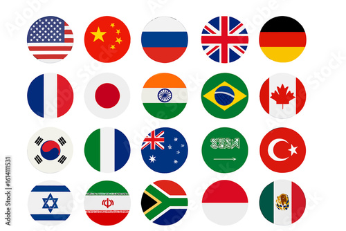 International Influence Pack – 20 Powerful Country Flags in Clean Vector Style.