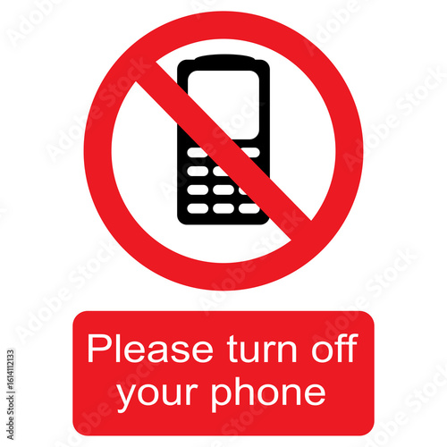Transparent png file of black, white and red vector graphic of Please turn off your phone prohibited warning sign