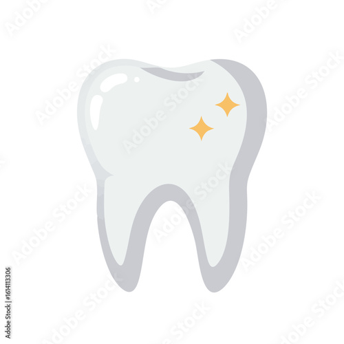 Vector illustration of tooth with sparkle on white background, dental and hygiene concept