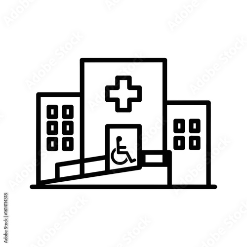 Hospital vector icon depicting accessibility features for public health  