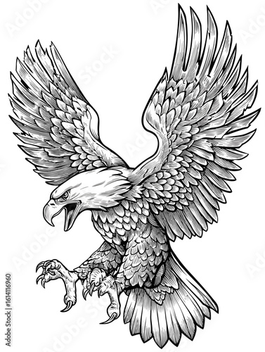 Majestic eagle soaring with wings spread wide in dynamic flight captures nature's power and beauty