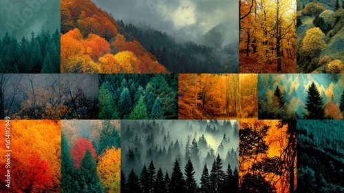 Vibrant fall foliage and forest imagery combined in an autumn-themed collage