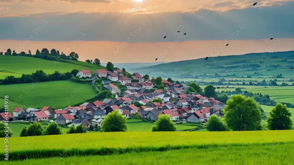 landscape with green grass and blue sky Seamless looping 4k time-lapse animation video background 