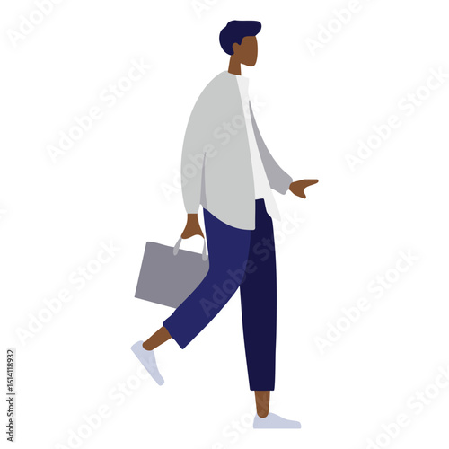 A man walking and holding hand bag