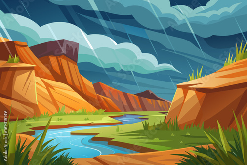 Canyon Scene After Rain With Wind Blown Grass