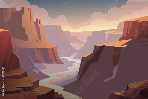 Canyon Scene In Dense Fog With Shadow Patterns